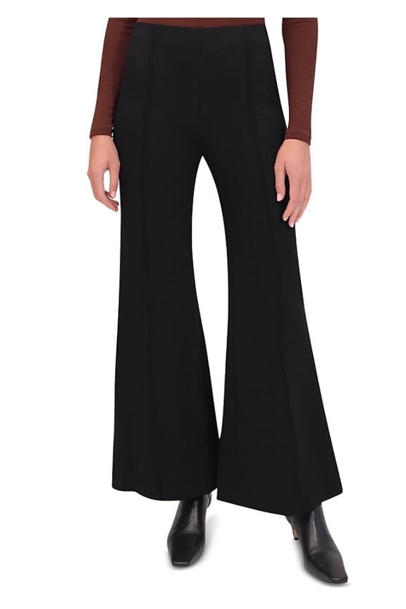 Women's Black Ponte Wide Leg Pants, Small