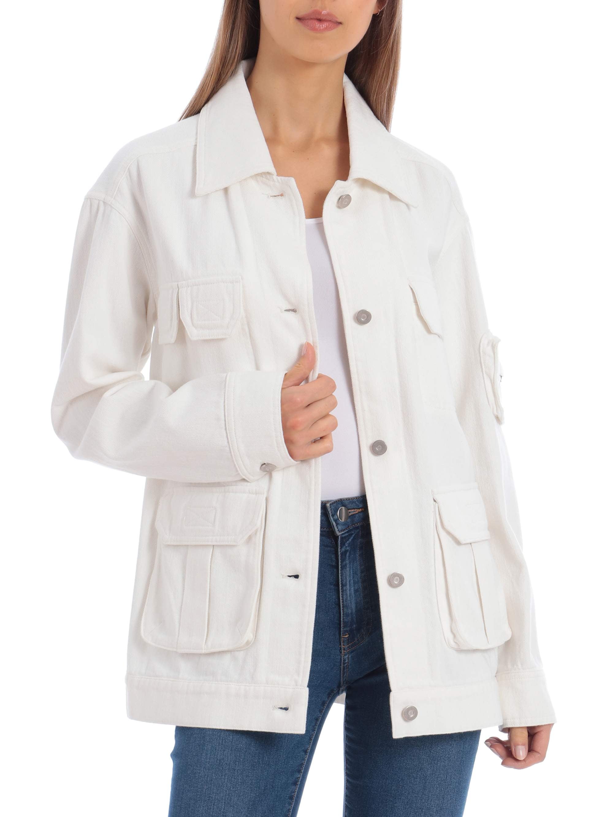 Bagatelle Women s White Oversized Trucker Jacket Walmart