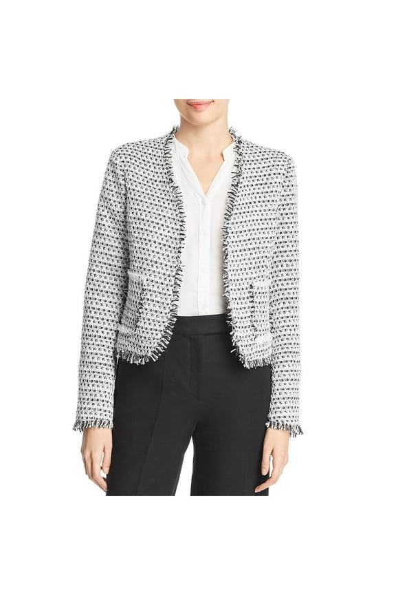 Womens Metallic Open Front Tweed Jacket