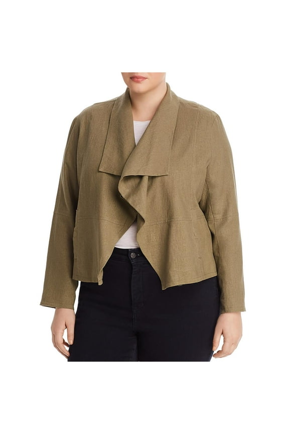 Womens Plus Wide Lapel Drape Front Jacket Green 1X
