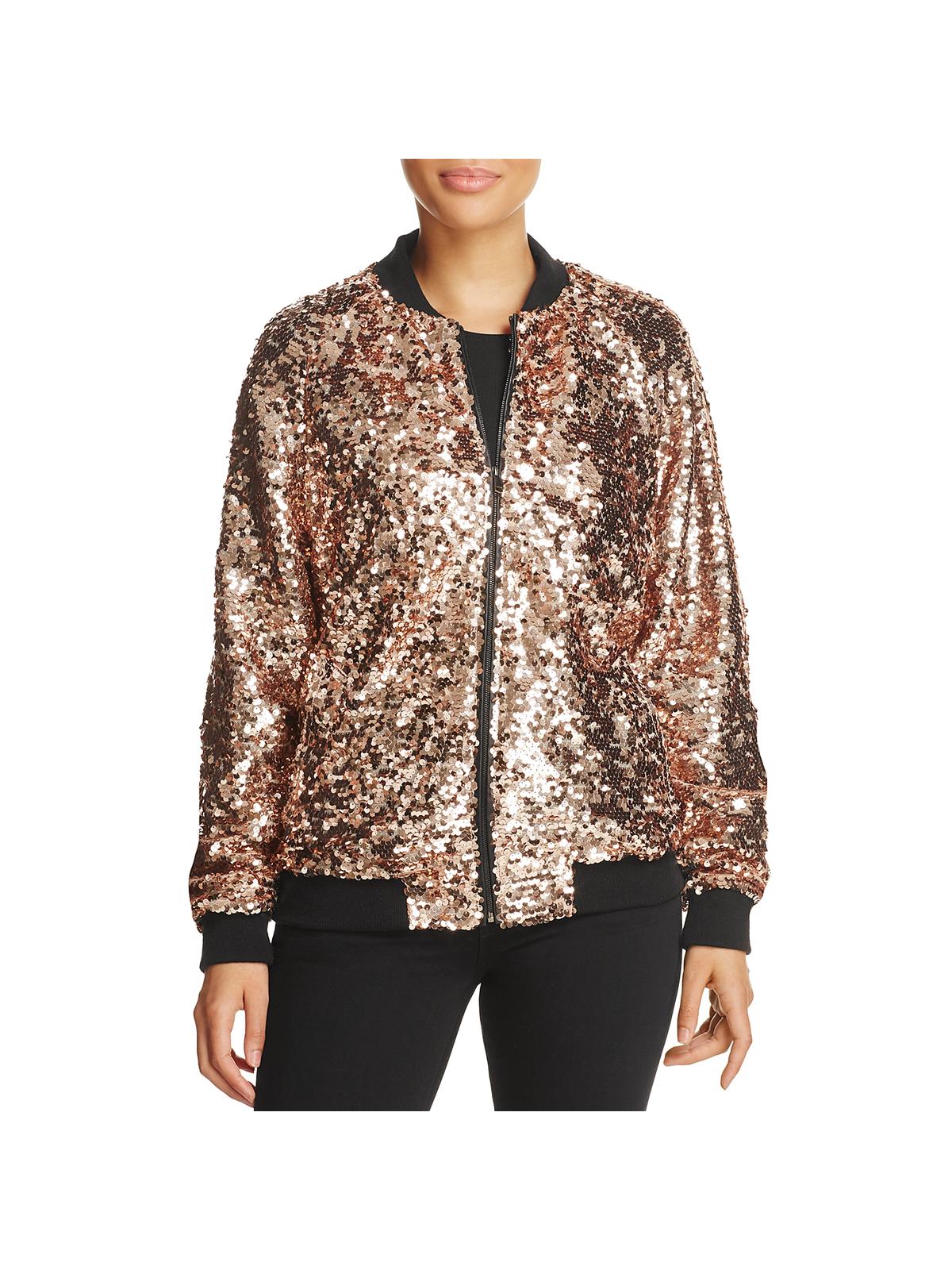 Bagatelle Womens Sequined Metallic Bomber Jacket Walmart