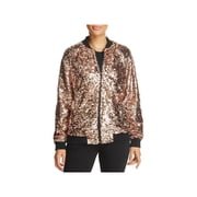 Bagatelle Womens Sequined Metallic Bomber Jacket