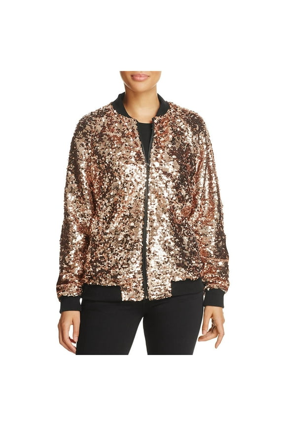 Womens Sequined Metallic Bomber Jacket
