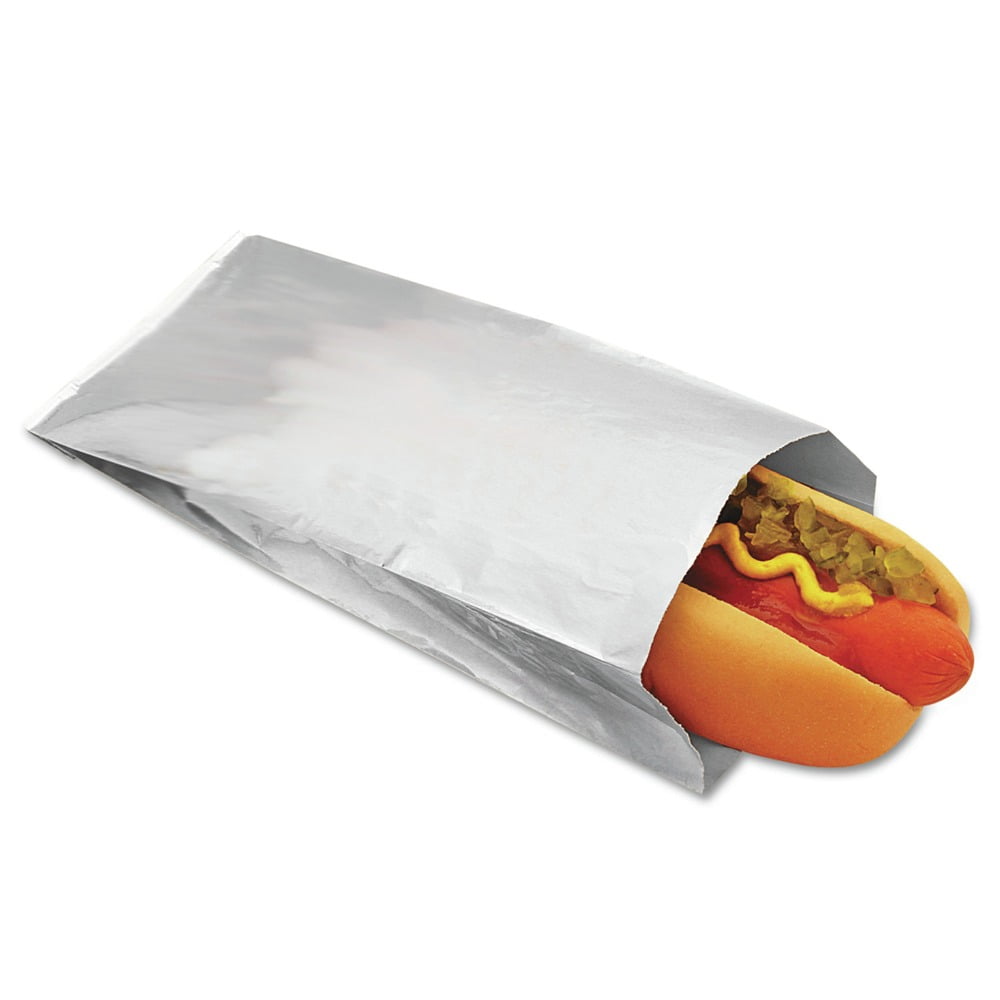 Bagcraft Foil Single-Serve Hot Dog Bags 3 1/2 x 1 1/2 x 8 1/2 Silver 1000/Carton 300456