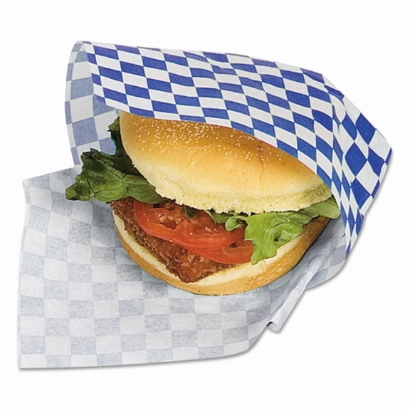 Bagcraft Grease-Resistant Paper Wraps and Liners, 12 x 12, Blue Check, 1000/Box, 5 Boxes/Carton -BGC057850