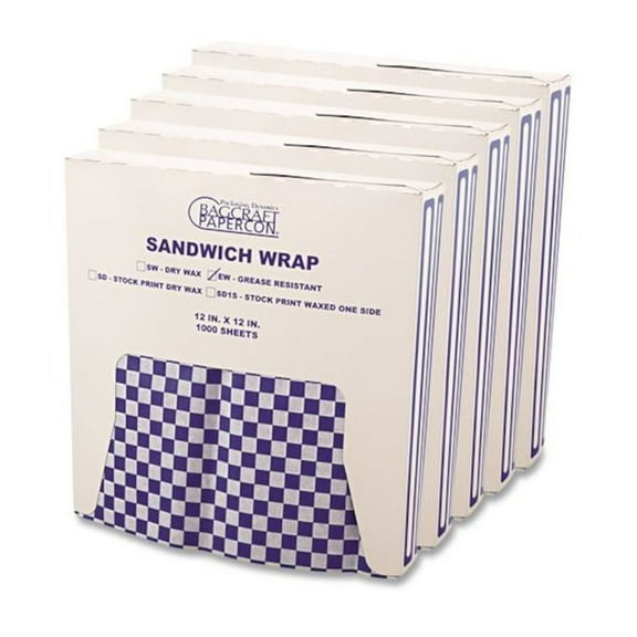 Bagcraft Grease-Resistant Paper Wraps and Liners, 12 x 12, Blue Check, 1000/Box, 5 Boxes/Carton -BGC057850