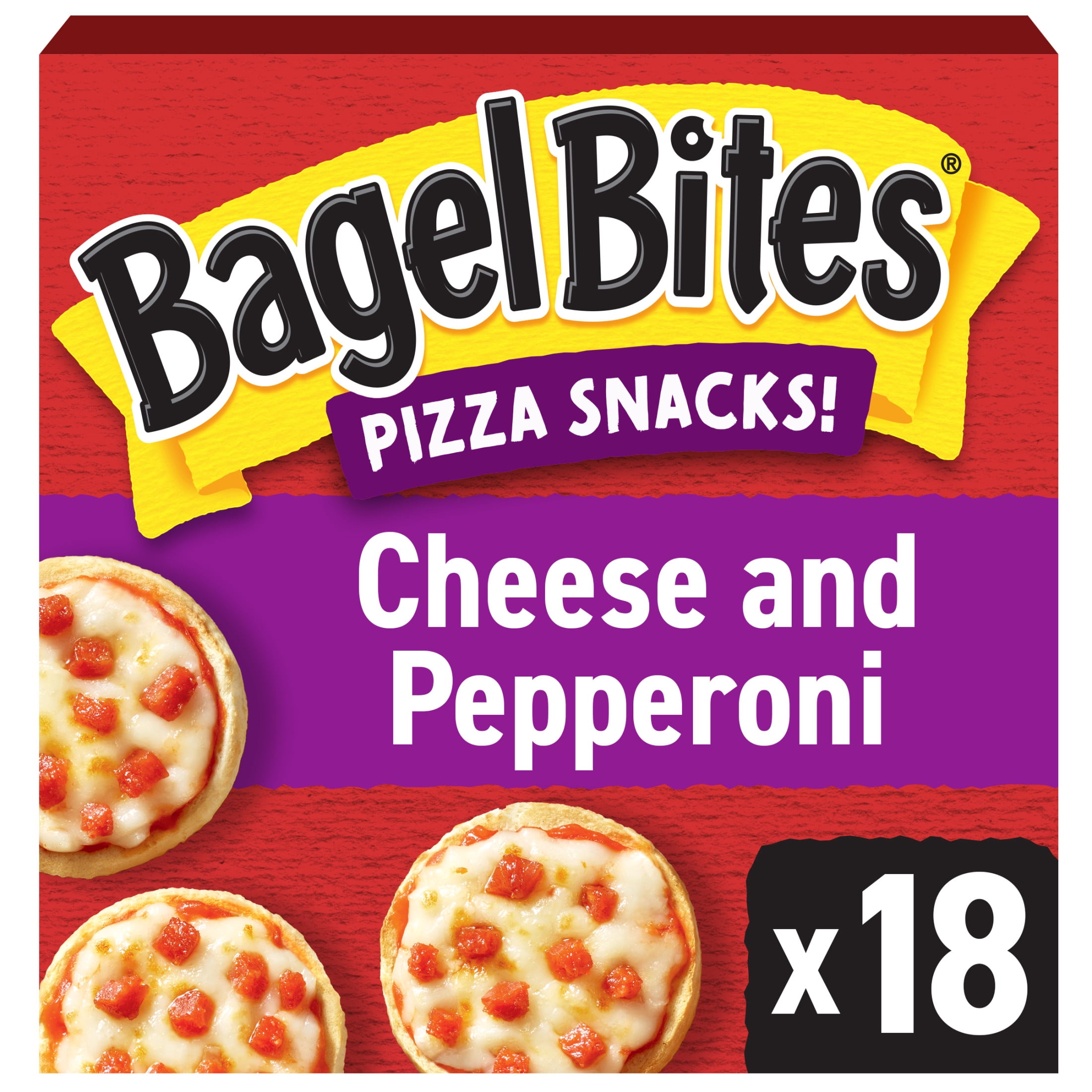 Bagel Bites Mini Pizza Bagel Frozen Snacks, 1 Box, for After-School and Late Night Snacking, Cheese and Pepperoni, No High-Fructose Corn Syrup and No Artificial Flavors, 18 Count