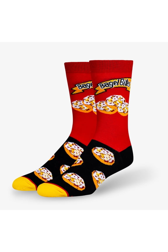 Cool Socks Bagel Bites Red Novelty Crew Socks Officially Licensed Snack Food Graphic Unisex Large