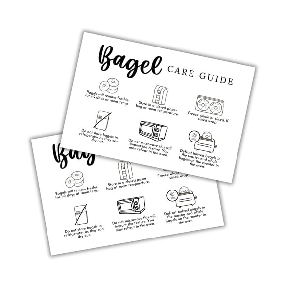 Bagel Care Instruction Cards  30 pk 4x6 Guide Baker Bread Tips Client Baking Storage Container Sourdough Starter Labels Stickers