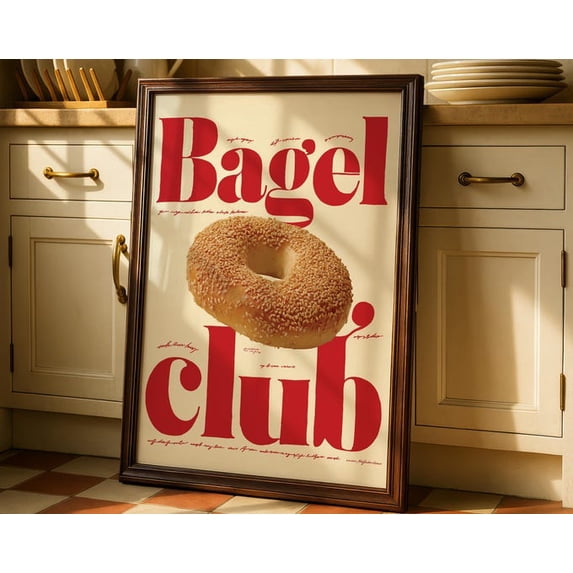 Bagel Club Bold Red Bagel Wall Art Print, Unframed Paper Poster 8x10in