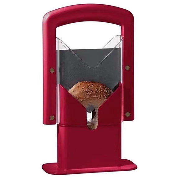 Bagel Cutter Guillotine for Toaster Portable Bagel Slicer Tool with Stainless Steel Blade Even Slices for Bagels Bread Buns White Red Design 1-Piece Set