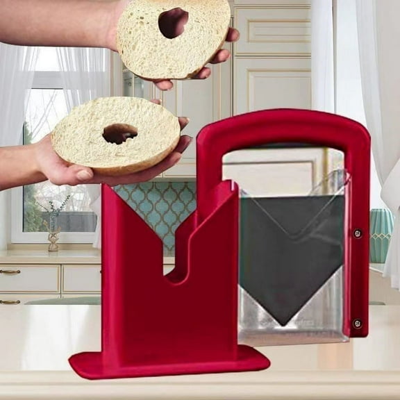 Bagel Guillotine Universal Slicer with Built In Safety Shield to Protect Fingers. Perfect for Smoothly Slicing Bagels, Buns, Muffins and More, Non Stick. 8.8 inch,Red, Home Essentials