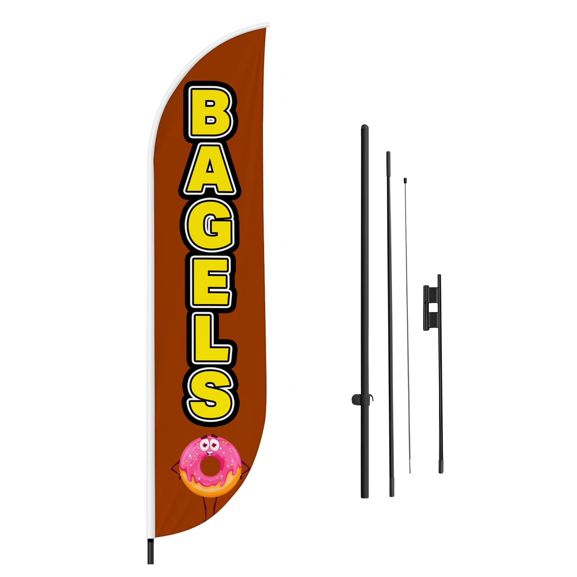 Bagels Feather Flag(11.5feetX2.5feet) by DreamController | Outdoor Business Advertising Tall Flag | Weather-Resistant Knitted Swooper Flag | Made in USA | HD Print (Flag Only)