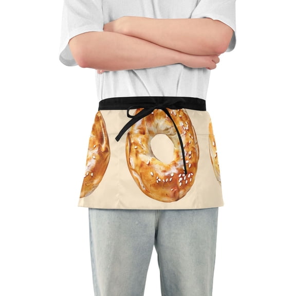 Bagels Short Server Apron with 3 Pockets for Unisex Chef Gardening