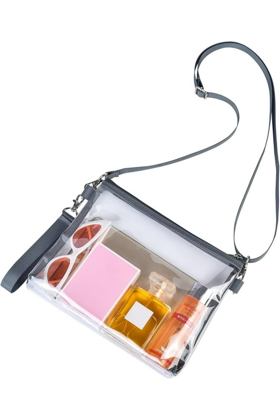 Clear Purse, Clear Crossbody Purse with Removable Strap, Clear Handbags for Stadium Events Sports Concert Work Festivals, Gray