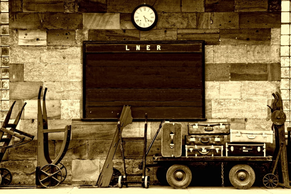 Baggage Carts At The London And North Eastern Railway North Yorkshire England Canvas Art - John Short Design Pics (34 x 22)