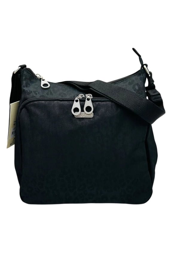 Joey Large Hobo Crossbody Black CHEETAH PRINT Water-Resistant Nylon