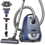 Vacuum Cleaner, TaoTronics Bagged Canister Vacuum Cleaner, 3.5L, H13 HEPA Filter, 5 Cleaning Tools, Pet-Friendly Vacuum Cleaner for Carpets, Hardwood Floors, Stairs, Pet Hair, Household, Blue