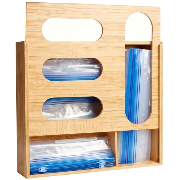 Baggie Organizer for Drawer, Wooden 4 Slot Zip Lock Storage Bag Holder, 2 Packs