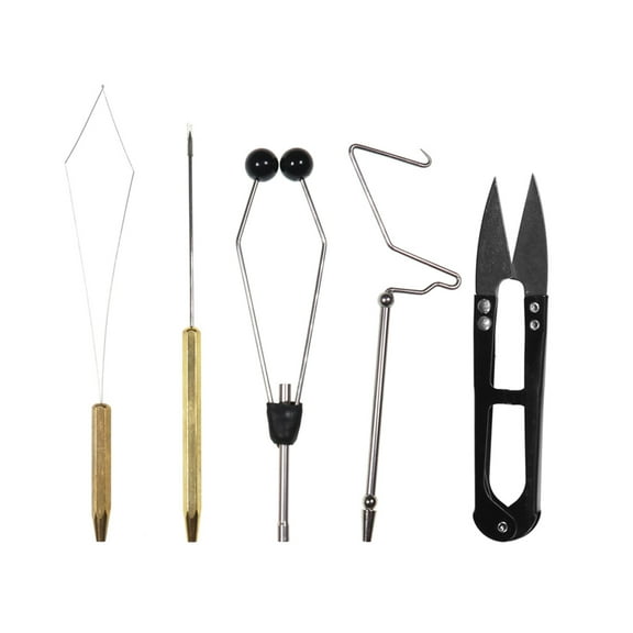 Baggra Fly Tying Combo Kit 5pc Set Including Vise Bobbin Holder Needle Whip Finisher Scissors for Anglers Threader Tool