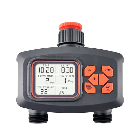 Baggra Smart Garden Hose Water Timer 2 Outlets Large LCD Programmable Sprinkler for Yard Lawn Automatic/Manual Irrigation Timer