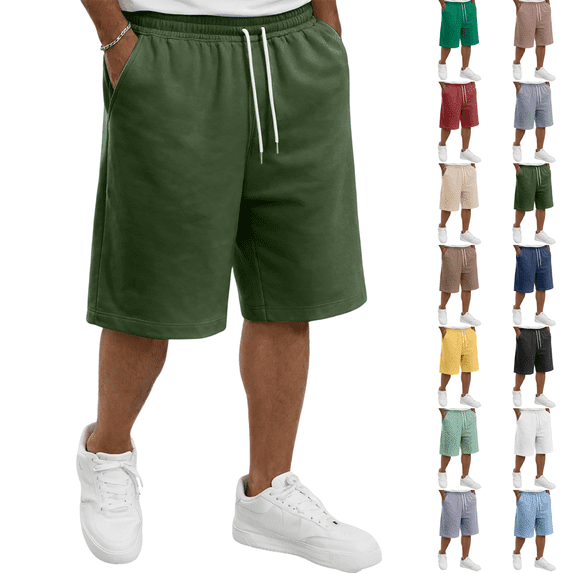 Baggy Athletic Shorts for Men Elastic Waist Drawstring Knee Length Relaxed Street Gym Lounge Short Pants Army Green 3XL