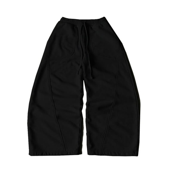 Baggy Barrel Sweatpants Unisex Wide Leg Pants Drawstring Elastic Waist Lantern TrouserS Color Black Size S