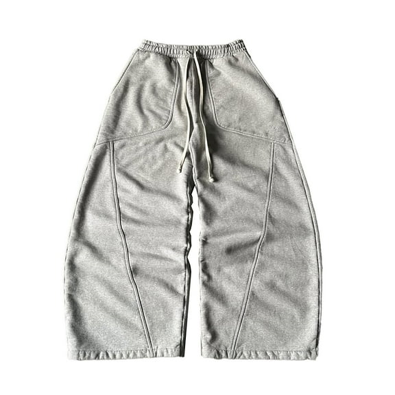 Baggy Barrel Sweatpants Unisex Wide Leg Pants Drawstring Elastic Waist Lantern TrouserS Color Grey Size M