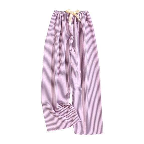 Baggy Beach Pants for Women New Loose Striped Pajama Pants for Women Fall Comfy Sleep Bottoms Drawstring Casual Wide Leg Lounge Trousers Purple One Size