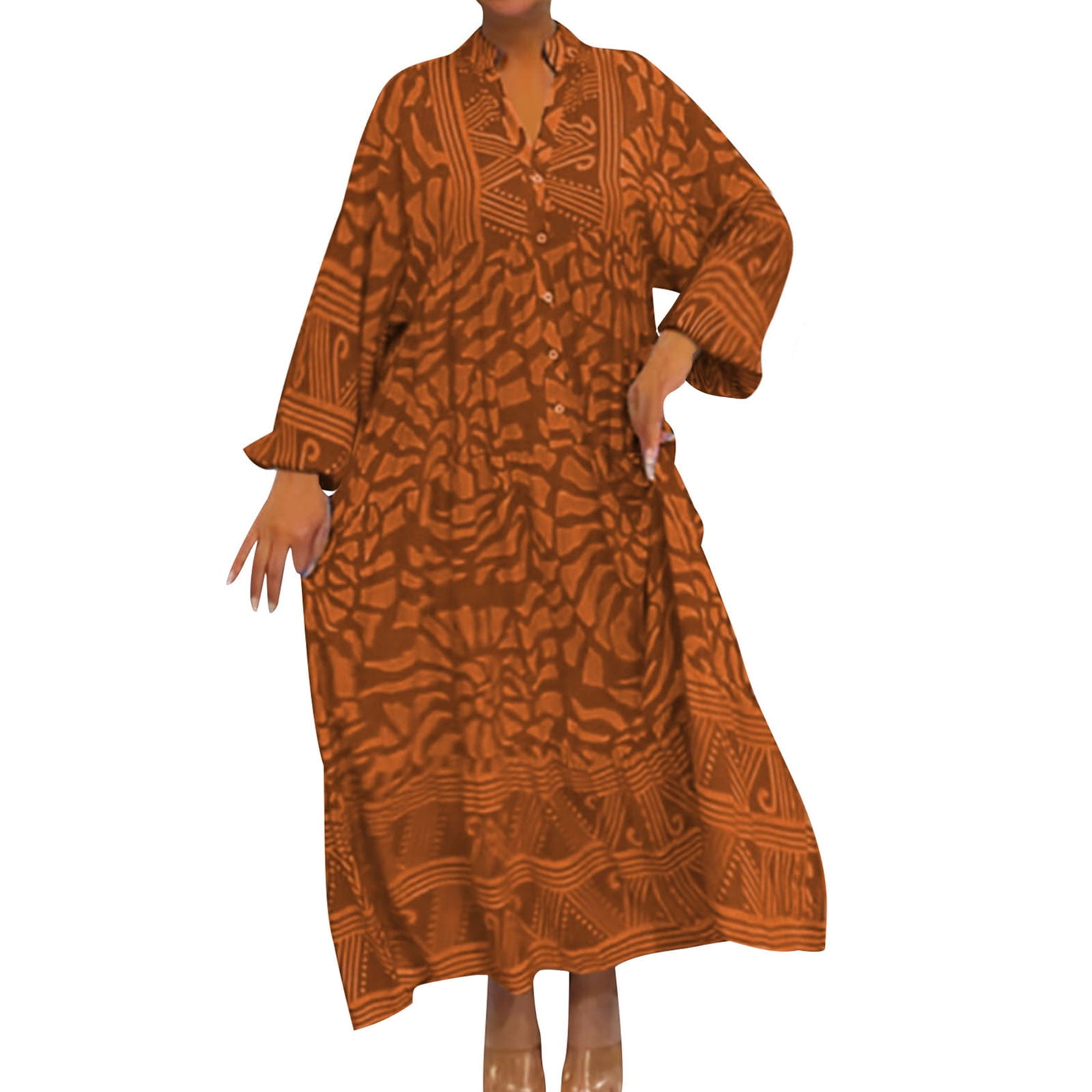 Baggy Boho Dresses for Women Plus Size Long Sleeve Button Down Tiered ...