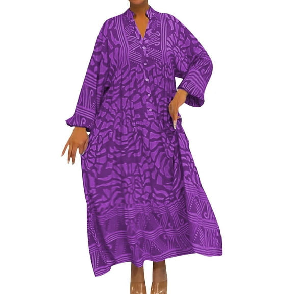 Baggy Boho Dresses for Women Plus Size Long Sleeve Button Down Tiered Dresses Loose Vacation Fall Casual Dress Purple, 2XL