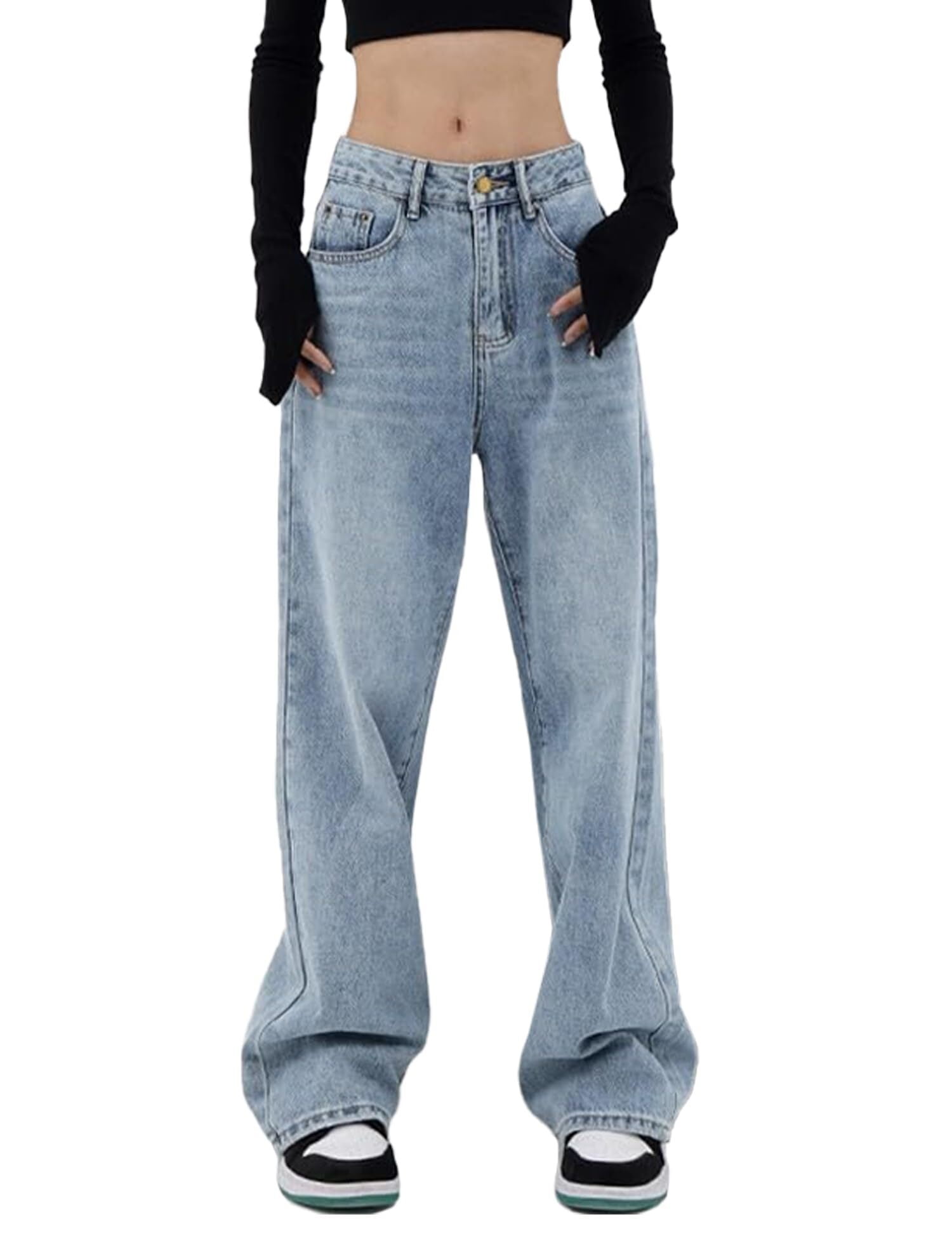 Wide Leg Denim Pants Vintage Baggy Jeans For Women - Y2K Boyfriend Style Y2K Vintage Jeans-740603