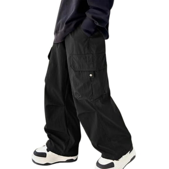 Baggy Boys Cargo Pants Fleece Warm Wide Leg Sweatpants Active Elastic Waist Sweat Pants with Pockets Loose Fit Casual Fall Winter Jogger Pants For Kids Black 13-14 Years