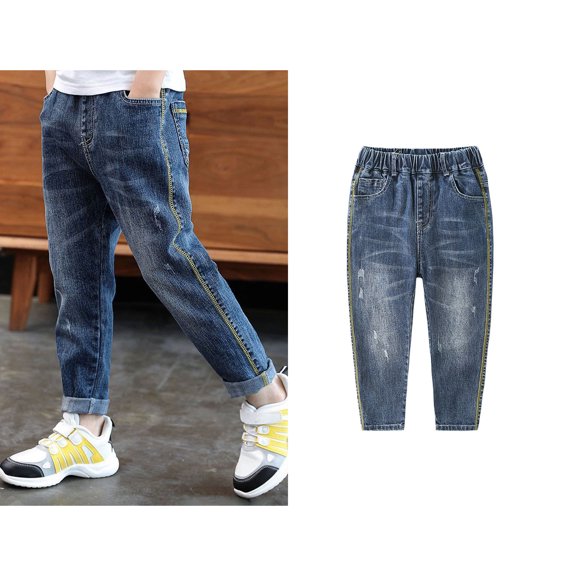 Baggy Boys Jeans Elastic Waist Wide Leg Jeans Boys Back To School Clothes Kids Pants Size 2-5 Years