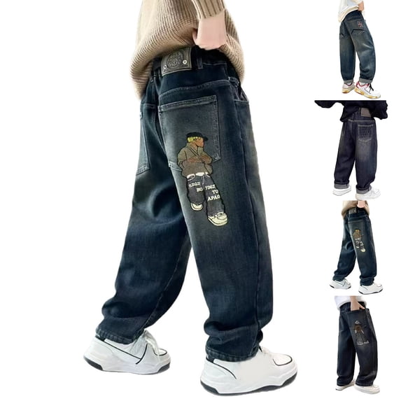 Baggy Boys Jeans Straight Leg Wide Leg Jeans Boys Back To School Clothes Kids Pants Size 5-14 Years