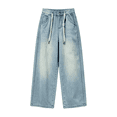 thumbnail image 1 of Baggy Boys Jeans Wide Straight Leg Elastic Waist Y2k Denim Washed Pants Classic Trendy Streetwear with Pockets Hiking Pants, 1 of 8