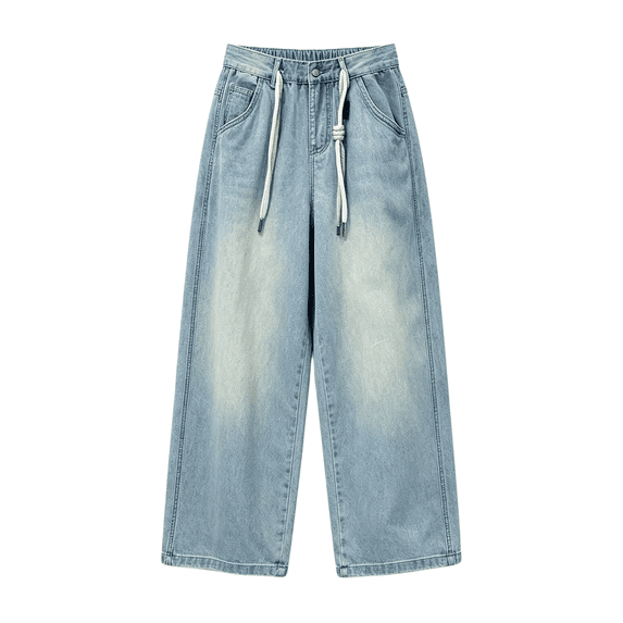 Baggy Boys Jeans Wide Straight Leg Elastic Waist Y2k Denim Washed Pants Classic Trendy Streetwear with Pockets Hiking Pants