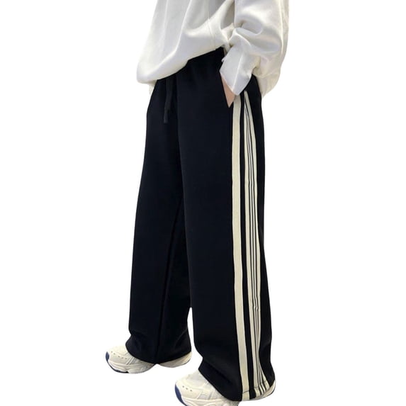 Baggy Boys Sweatpants Straight Leg Elastic Waist Thick Sweat Pants Athletic Joggers with Drawstring Loose Fit Fall Winter Warm Jogger Pants For Kids Black 13-14 Years