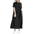 thumbnail image 1 of Baggy Button Down Shirt Dresses for Women Plus Size Loose Short Sleeve Long Maxi Dresses Casual Ladies Dress Black, XL, 1 of 5