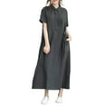 thumbnail image 1 of Baggy Button Down Shirt Dresses for Women Plus Size Loose Short Sleeve Long Maxi Dresses Casual Ladies Dress Dark Gray, 5XL, 1 of 5