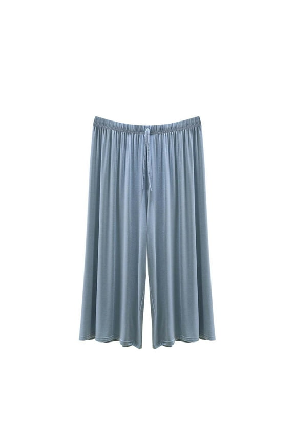 Baggy Capris Pants for Women New Womens Flowy Capris Summer Casual Lightweight Cotton Wide Leg Pant Loose Fitted Lounge Trousers Light Blue XXL