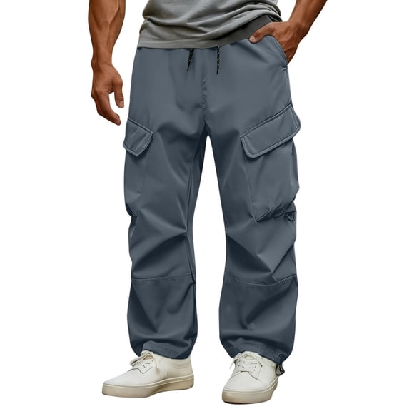Baggy Cargo Pants For Men Windproof Stretch Elastic Waist Drawstring Parachute Pants Waterproof Hiking Joggers Multi Pockets