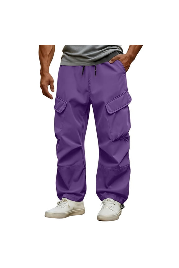 Baggy Cargo Pants For Men Windproof Stretch Elastic Waist Drawstring Parachute Pants Waterproof Hiking Joggers Multi Pockets