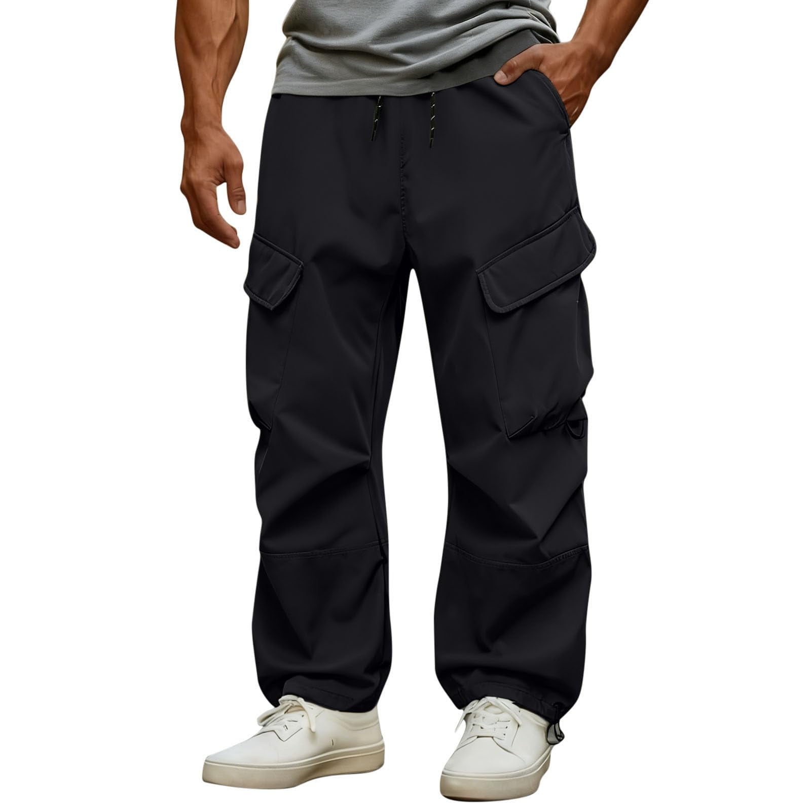Baggy Cargo Pants For Men Windproof Stretch Elastic Waist Drawstring ...