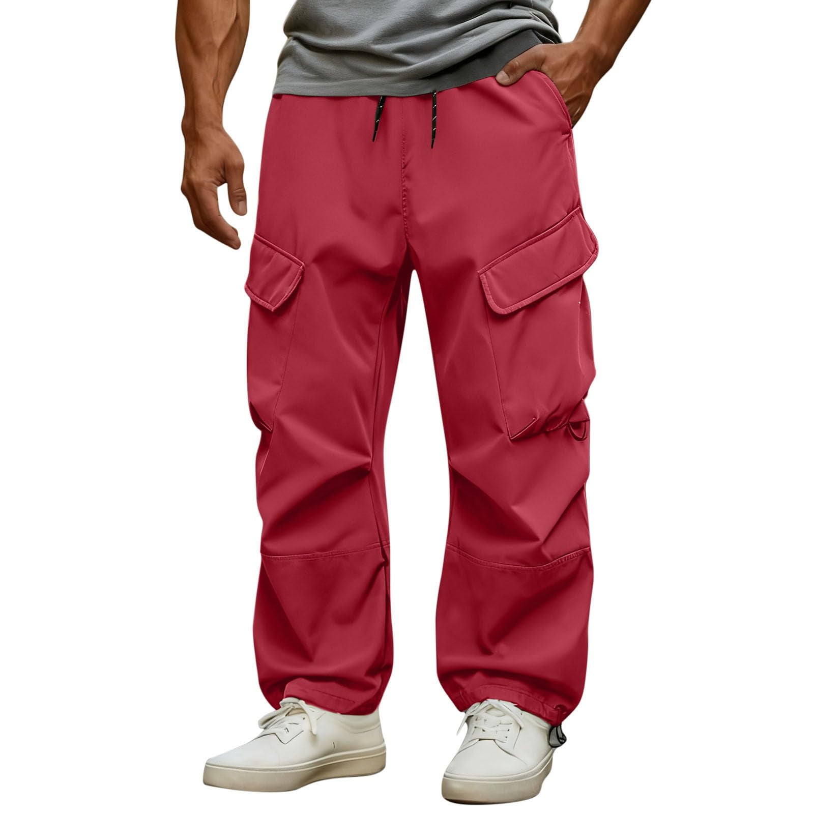 Baggy Cargo Pants For Men Windproof Stretch Elastic Waist Drawstring ...