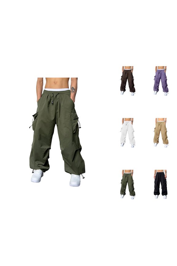 Baggy Cargo Pants Men 2026 Casual Drawstring Elastic Waist Loose Fit Parachute Pants Harem Joggers with Pockets Streetwear