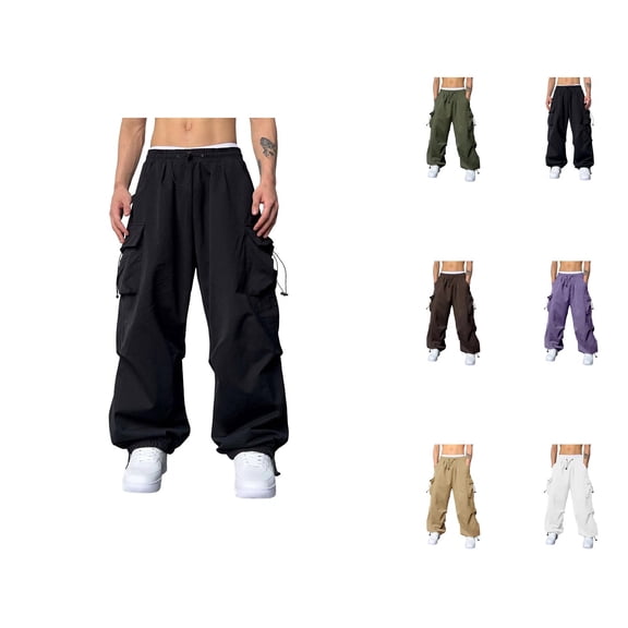 Baggy Cargo Pants Men 2026 Casual Drawstring Elastic Waist Loose Fit Parachute Pants with Pockets Harem Joggers Streetwear