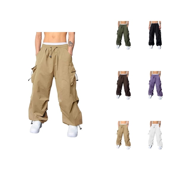 Baggy Cargo Pants Men 2026 Casual Drawstring Elastic Waist Loose Fit Parachute Pants with Pockets Harem Joggers Streetwear