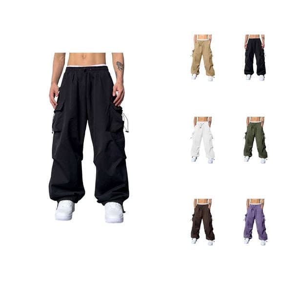 Baggy Cargo Pants Men 2026 Casual Elastic Waist Drawstring Loose Fit Parachute Pants Harem Joggers with Pockets Streetwear
