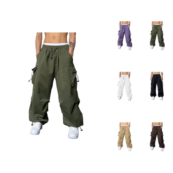 Baggy Cargo Pants Men 2026 Casual Elastic Waist Drawstring Loose Fit Parachute Pants with Pockets Harem Joggers Streetwear